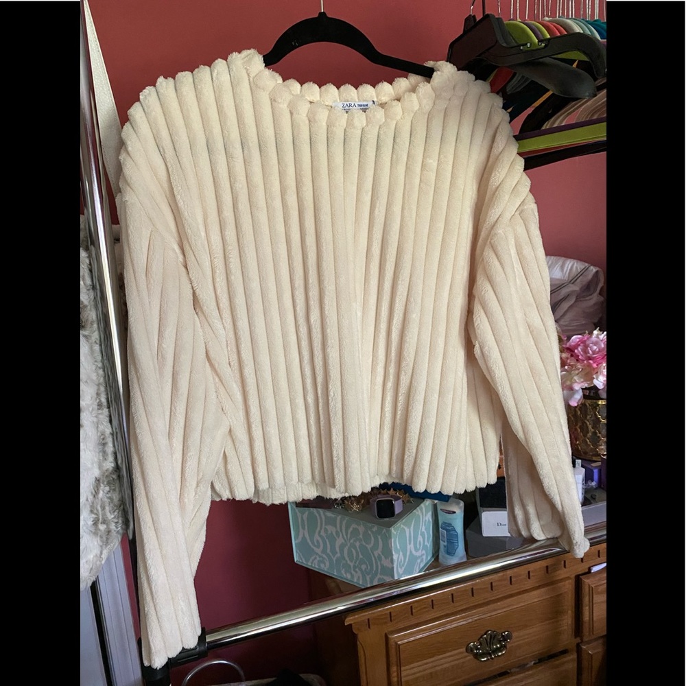 Zara cream colored fuzzy top.